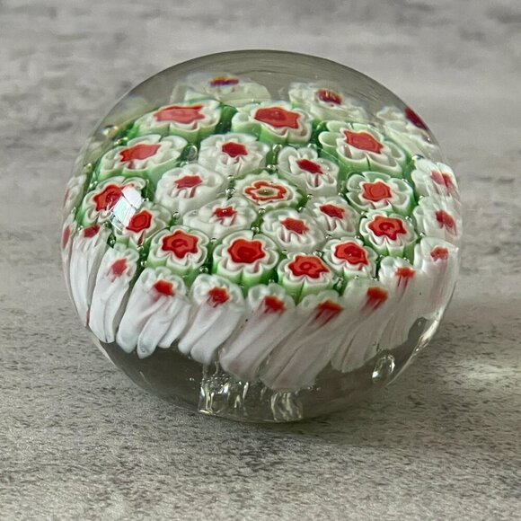 Millefiori Paperweight Handblown Studio Art Glass 2.5"H Red Green White Clear - Picture 6 of 9